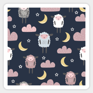 Sweet sleeping sheep pattern dark navy Sticker